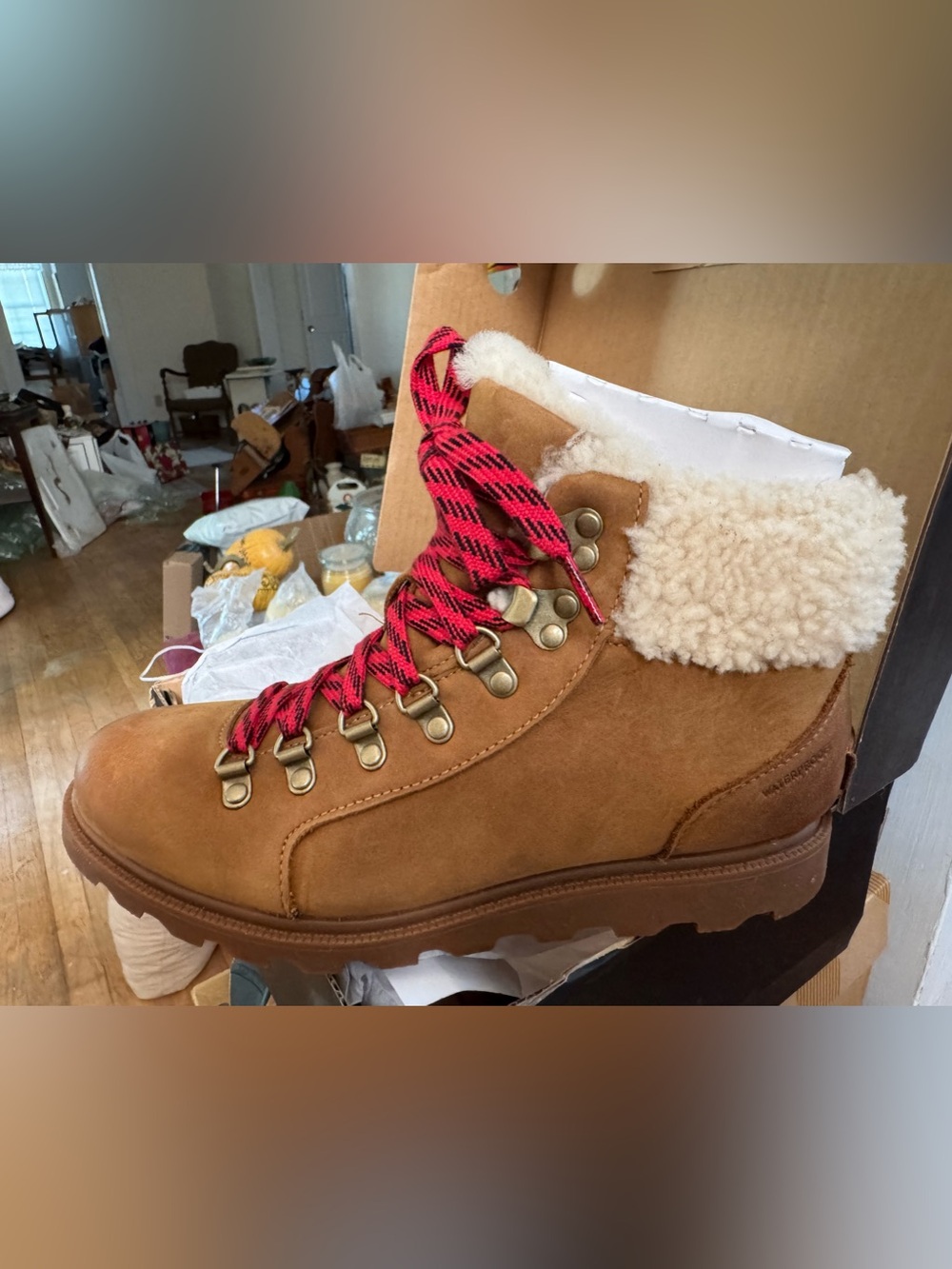 Sorel Tan Hiking Boot with Red Accent Laces